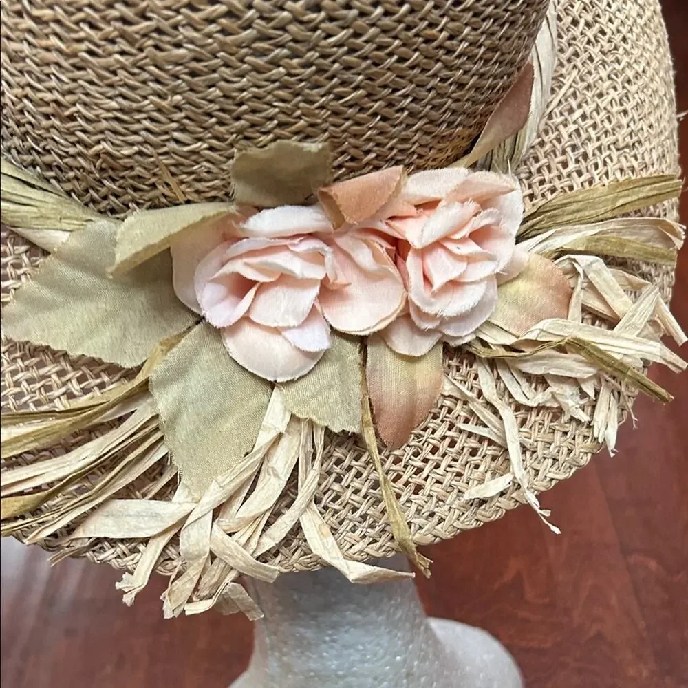 Vintage Cottagecore Straw Hat with Floral Detail - Picture 10 of 16